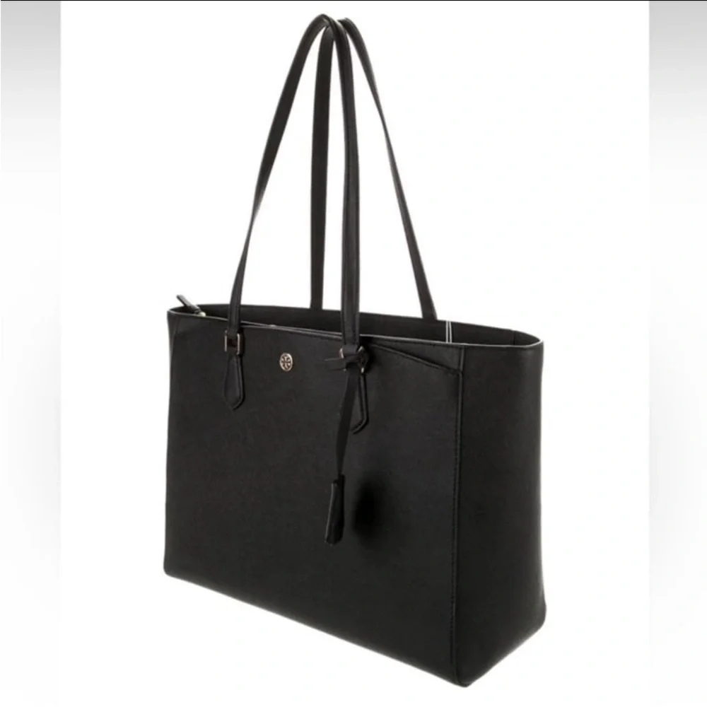 Tory Burch Large Robinson Black Leather Tote Shoulder‎ Bag